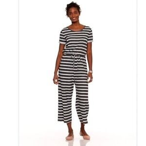 Old Navy Wide Leg Boucle’ Jersey Black/White Striped Jumpsuit Size S